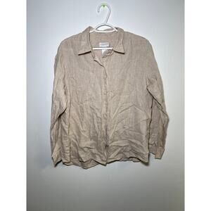 Liz Claiborne 100% linen cream button down shirt womens large lagenlook coastal